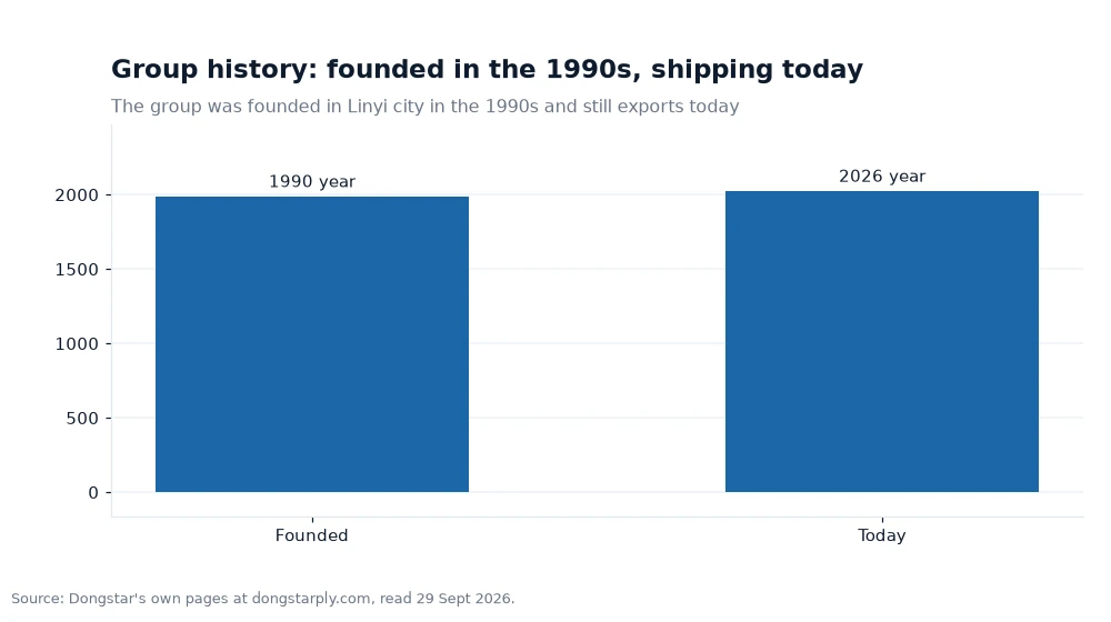 Bar chart: Group history: founded in the 1990s, shipping today